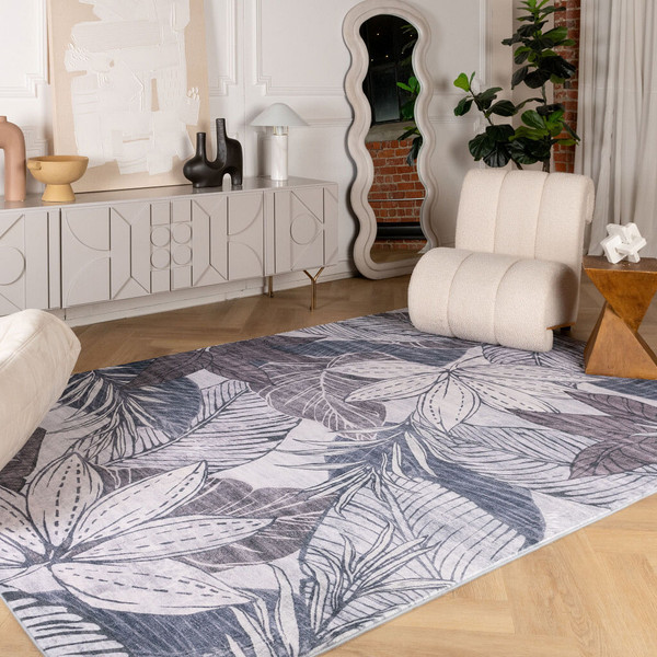 8' X 11' Gray and Brown Floral Distressed Area Rug N270-530582