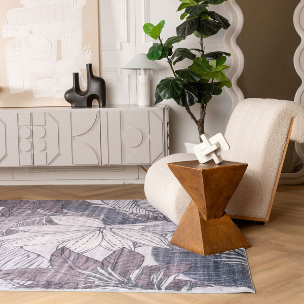8' X 11' Gray and Brown Floral Distressed Area Rug N270-530582