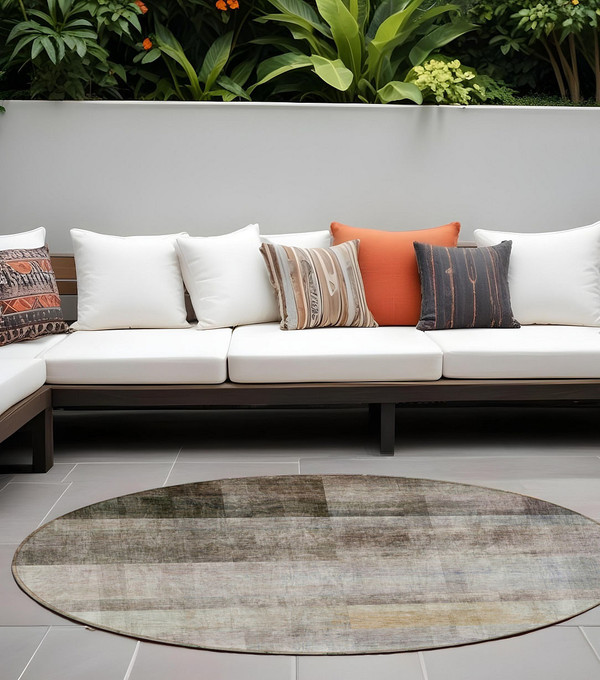 8' Round Brown Round Ombre Washable Non Skid Indoor Outdoor Area Rug N270-563633