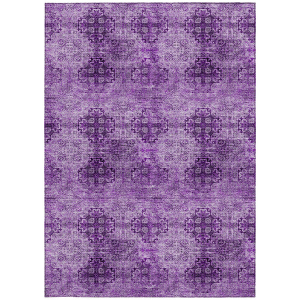 3' X 5' Eggplant Floral Medallion Washable Non Skid Indoor Outdoor Area Rug N270-562947