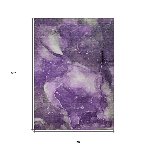 3' X 5' Purple Abstract Washable Non Skid Indoor Outdoor Area Rug N270-560522