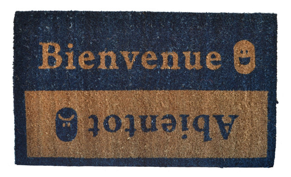 18" X 30" Brown and Blue Coir Bienvenue Abientot Outdoor Door Mat N270-555512