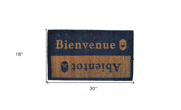 18" X 30" Brown and Blue Coir Bienvenue Abientot Outdoor Door Mat N270-555512