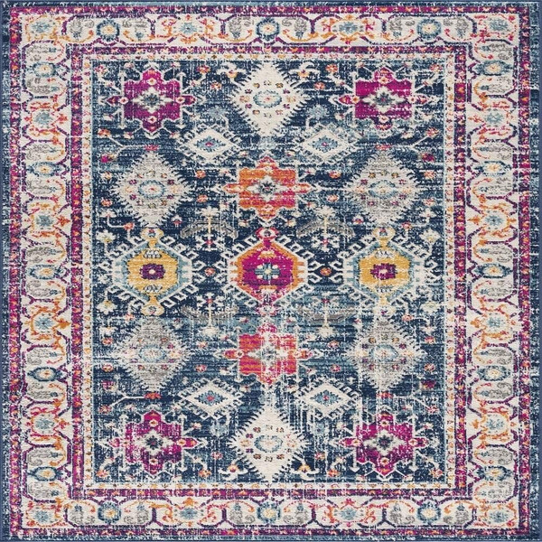 8' Runner Blue and Ivory Oriental Runner Rug N270-392861