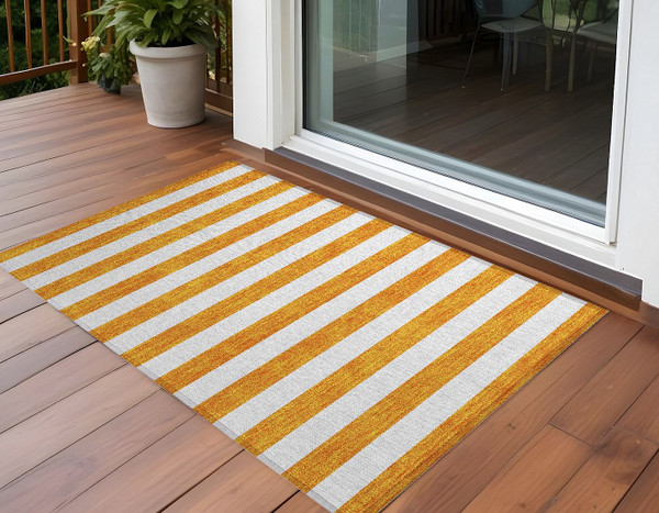 2' X 3' Orange and White Striped Washable Non Skid Indoor Outdoor Area Rug N270-560888