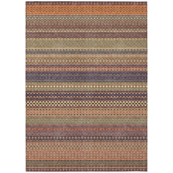 8' X 10' Orange Striped Washable Non Skid Indoor Outdoor Area Rug N270-560768