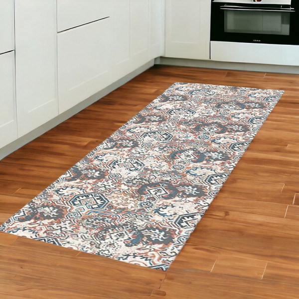 8' Rust Oriental Distressed Runner Rug With Fringe N270-555382