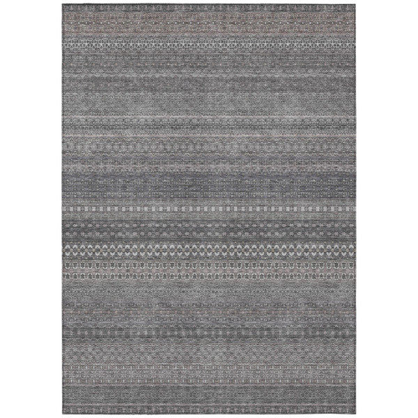 9' X 12' Gray Striped Washable Non Skid Indoor Outdoor Area Rug N270-560724