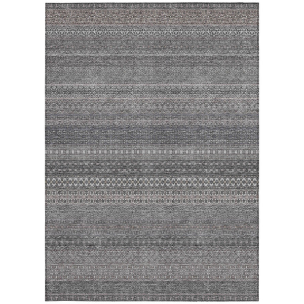 9' X 12' Gray Striped Washable Non Skid Indoor Outdoor Area Rug N270-560724