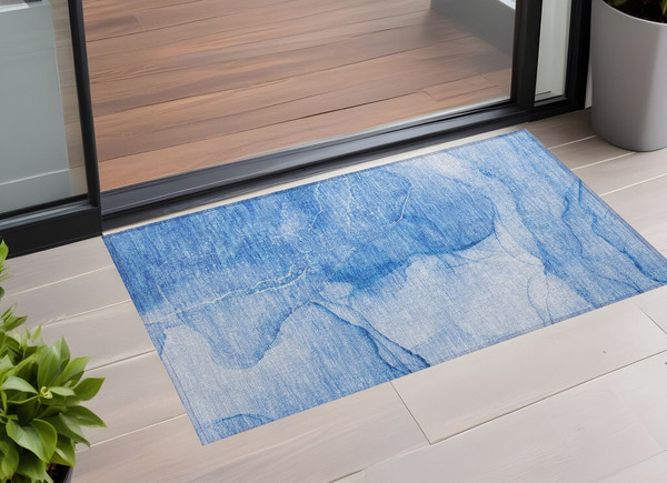 3' X 5' Blue Abstract Washable Non Skid Indoor Outdoor Area Rug N270-559733