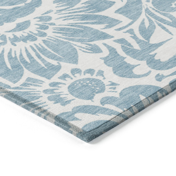 5' X 8' Denim and Ivory Floral Washable Non Skid Indoor Outdoor Area Rug N270-562438