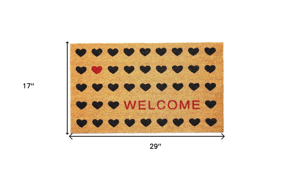 17" X 29" Natural and Black Coir Heart Welcome Outdoor Valentine's Day Door Mat N270-555240