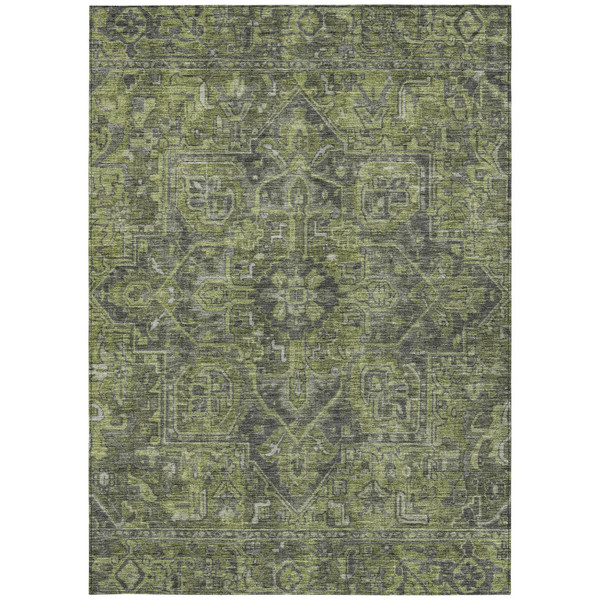 9' X 12' Moss Green and Gray Oriental Washable Non Skid Indoor Outdoor Area Rug N270-563815