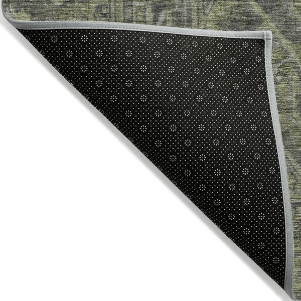 9' X 12' Moss Green and Gray Oriental Washable Non Skid Indoor Outdoor Area Rug N270-563815
