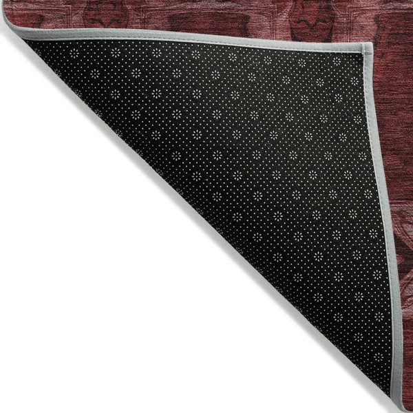 8' Round Burgundy and Black Round Floral Medallion Washable Non Skid Indoor Outdoor Area Rug N270-563399