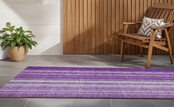 8' Runner Purple Striped Washable Non Skid Indoor Outdoor Runner Rug N270-562075