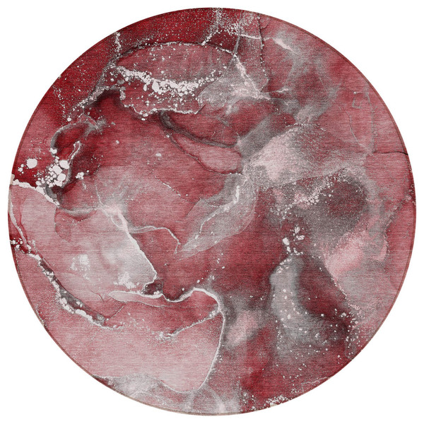 8' Round Merlot Round Abstract Washable Non Skid Indoor Outdoor Area Rug N270-560306