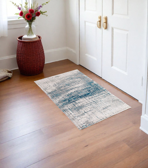 3' X 5' Blue and Gray Abstract Non Skid Area Rug N270-548404