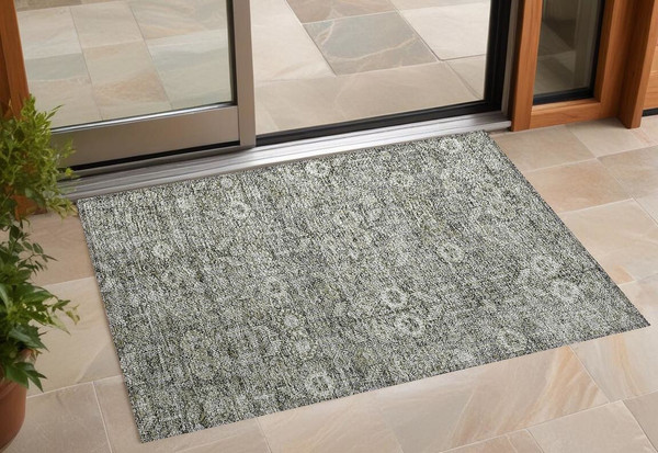 2' X 3' Cream and Tan Floral Washable Non Skid Indoor Outdoor Area Rug N270-564320