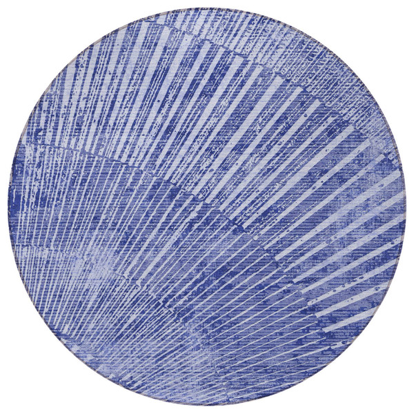 8' Round Navy Blue Round Abstract Washable Non Skid Indoor Outdoor Area Rug N270-561980