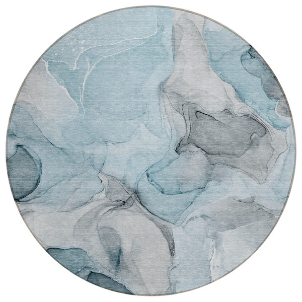 8' Round Teal Round Abstract Washable Non Skid Indoor Outdoor Area Rug N270-559537