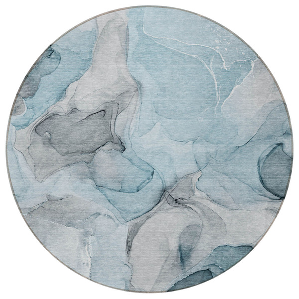 8' Round Teal Round Abstract Washable Non Skid Indoor Outdoor Area Rug N270-559537