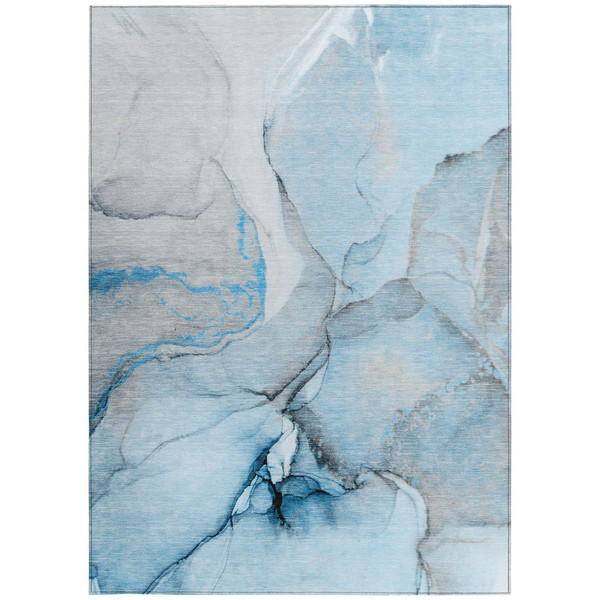 5' X 8' Blue and Ivory Abstract Washable Non Skid Indoor Outdoor Area Rug N270-559680