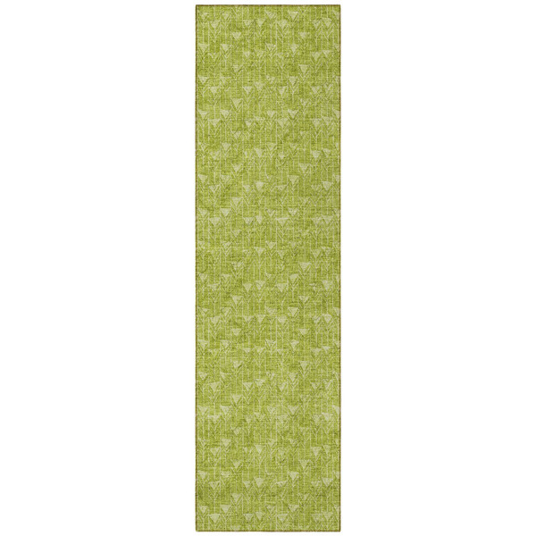 8' Runner Moss Green Geometric Washable Non Skid Indoor Outdoor Runner Rug N270-560029