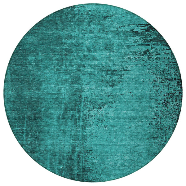 8' Round Teal Round Abstract Washable Non Skid Indoor Outdoor Area Rug N270-562736