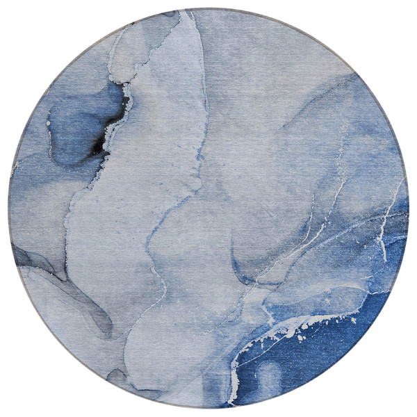 8' Round Blue and Gray Round Abstract Washable Non Skid Indoor Outdoor Area Rug N270-560452
