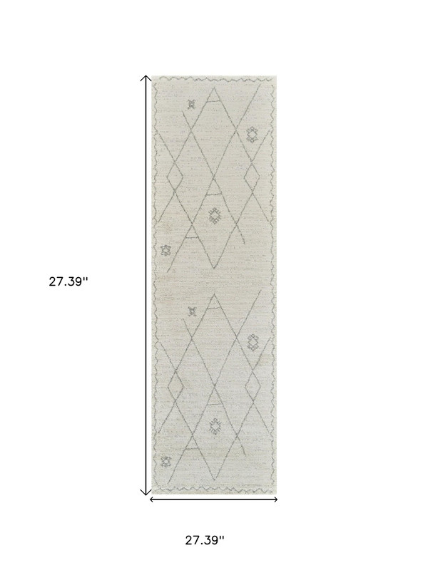 8' Cream and Beige Abstract Non Skid Runner Rug N270-559089