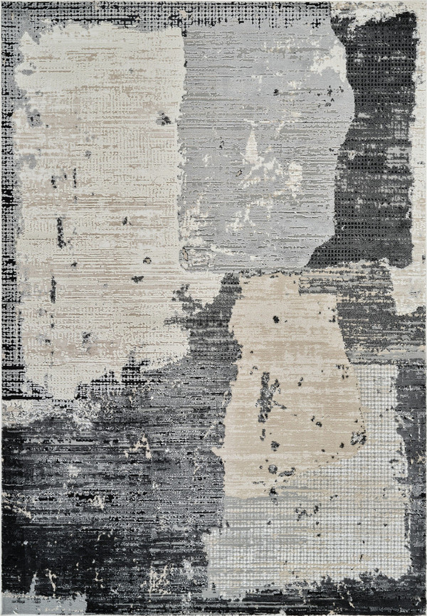 8' X 11' Beige and Black Abstract Distressed Area Rug N270-558843