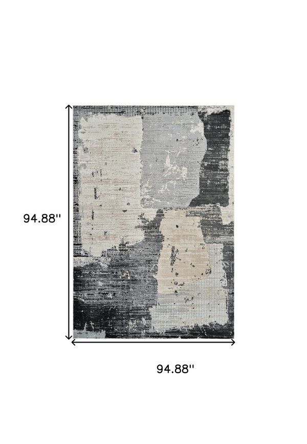 8' X 11' Beige and Black Abstract Distressed Area Rug N270-558843