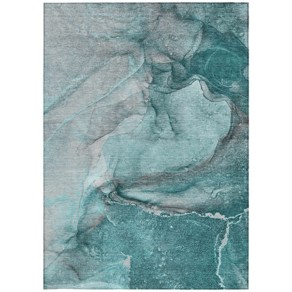 5' X 8' Teal Abstract Washable Non Skid Indoor Outdoor Area Rug N270-560604