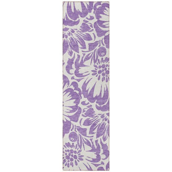 8' Runner Purple and Ivory Floral Washable Non Skid Indoor Outdoor Runner Rug N270-562516