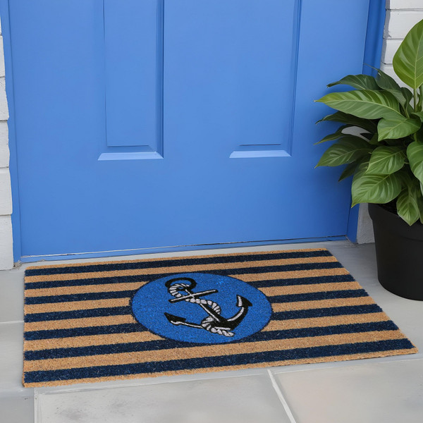 18" X 30" Brown and Blue Coir Anchor Outdoor Door Mat N270-555551