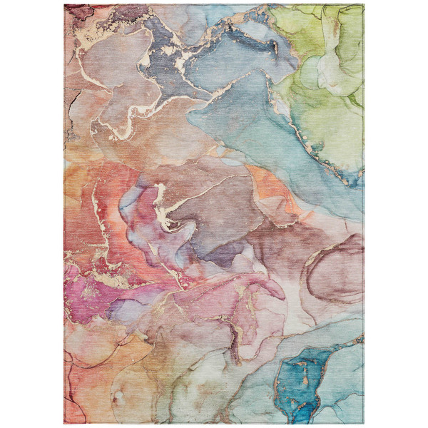 8' X 10' Blue Abstract Washable Non Skid Indoor Outdoor Area Rug N270-559174