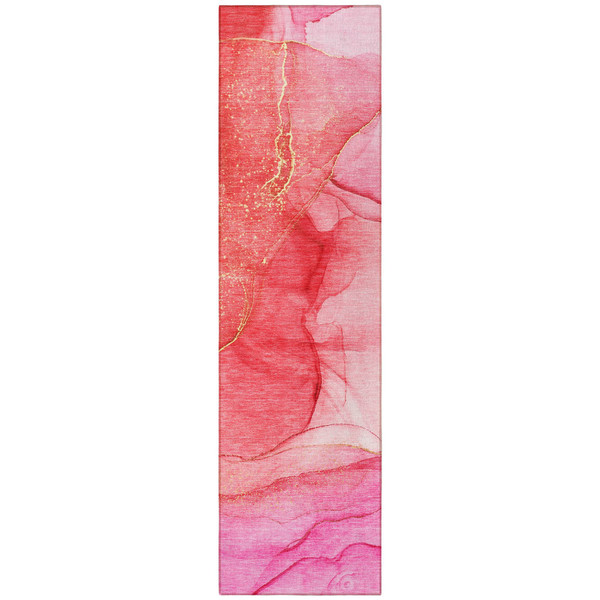 2' X 8' Pink Abstract Washable Non Skid Indoor Outdoor Runner Rug N270-559758