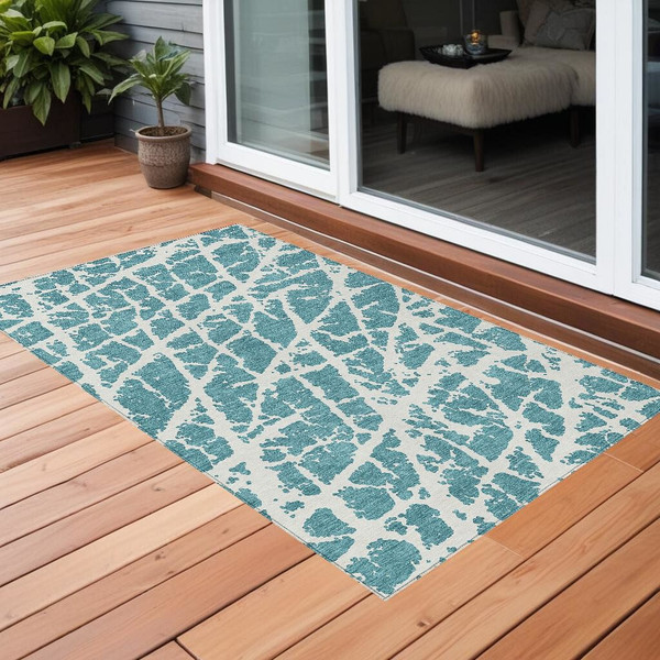 2' X 3' Teal Abstract Washable Non Skid Indoor Outdoor Area Rug N270-559325