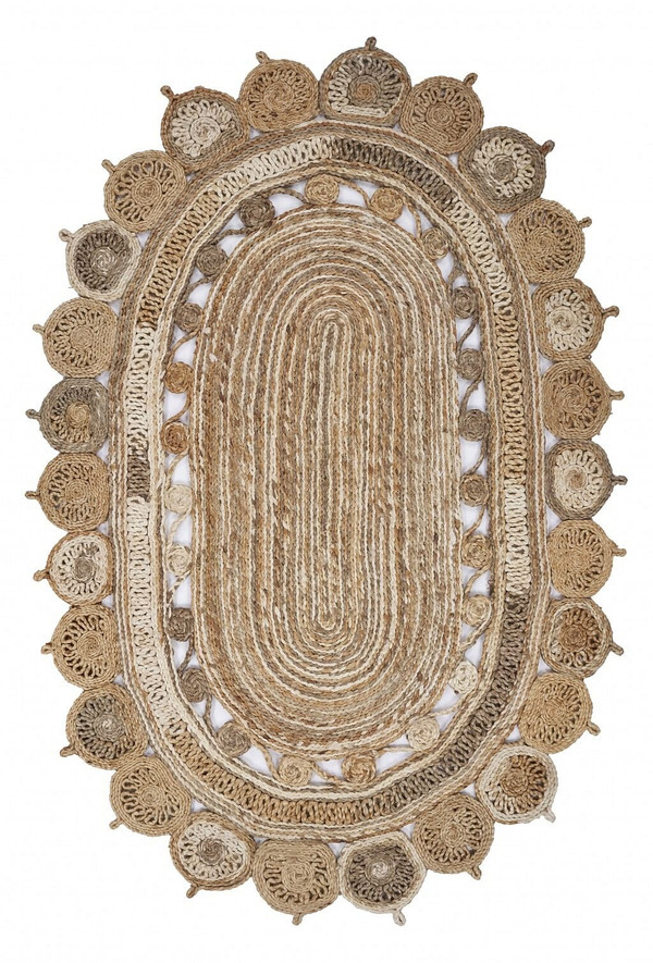 7' Natural Round Hand Braided Area Rug N270-395178
