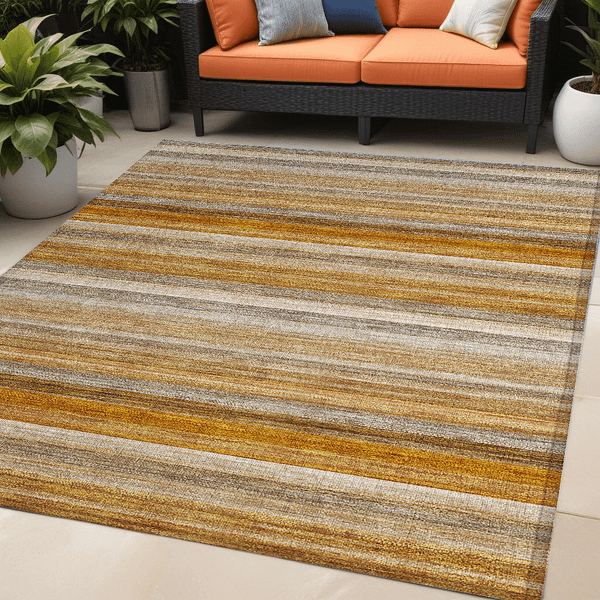 5' X 8' Brown and Orange Striped Washable Non Skid Indoor Outdoor Area Rug N270-561533