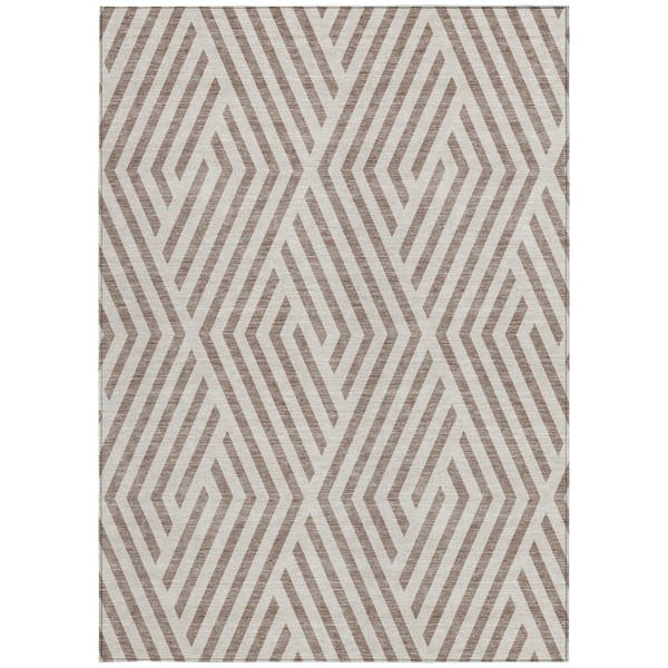 3' X 5' Taupe and Ivory Geometric Washable Non Skid Indoor Outdoor Area Rug N270-562374
