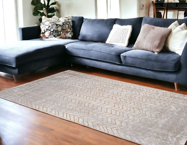 9' X 13' Gray and Yellow Chevron Non Skid Area Rug N270-548561