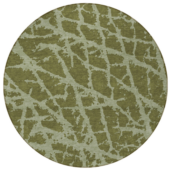 8' Round Green Round Abstract Washable Non Skid Indoor Outdoor Area Rug N270-559645