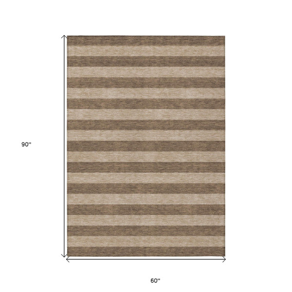 5' X 8' Coffee Striped Washable Indoor Outdoor Area Rug N270-561063