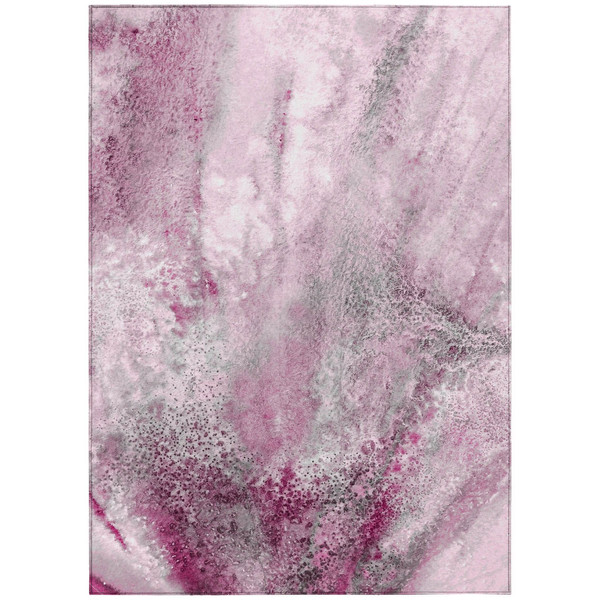 3' X 5' Pink Abstract Washable Non Skid Indoor Outdoor Area Rug N270-559598