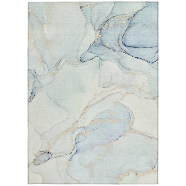 5' X 8' Beige and Blue Abstract Washable Non Skid Indoor Outdoor Area Rug N270-560559