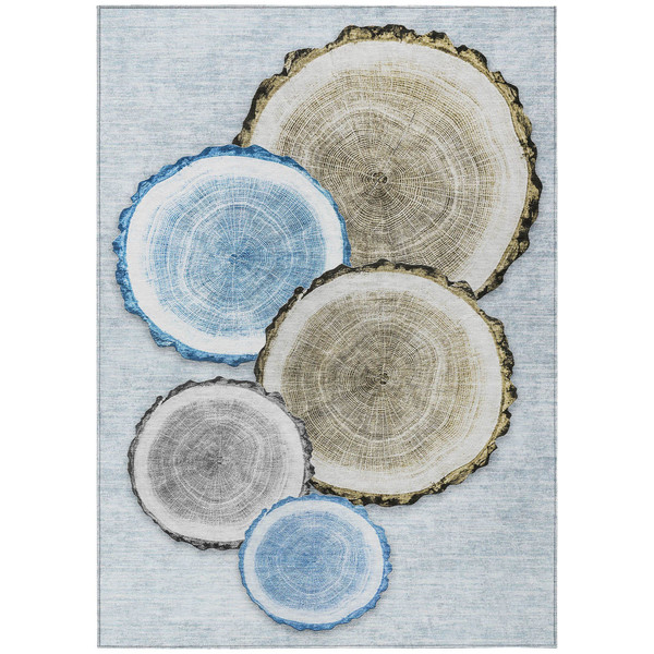 9' X 12' Blue Gold and Gray Faux Bois Washable Non Skid Indoor Outdoor Area Rug N270-564408