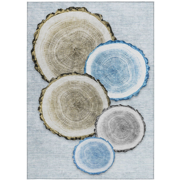 9' X 12' Blue Gold and Gray Faux Bois Washable Non Skid Indoor Outdoor Area Rug N270-564408