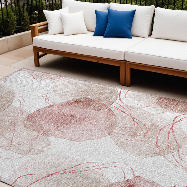 8' X 10' Merlot and Ivory Abstract Washable Non Skid Indoor Outdoor Area Rug N270-562125